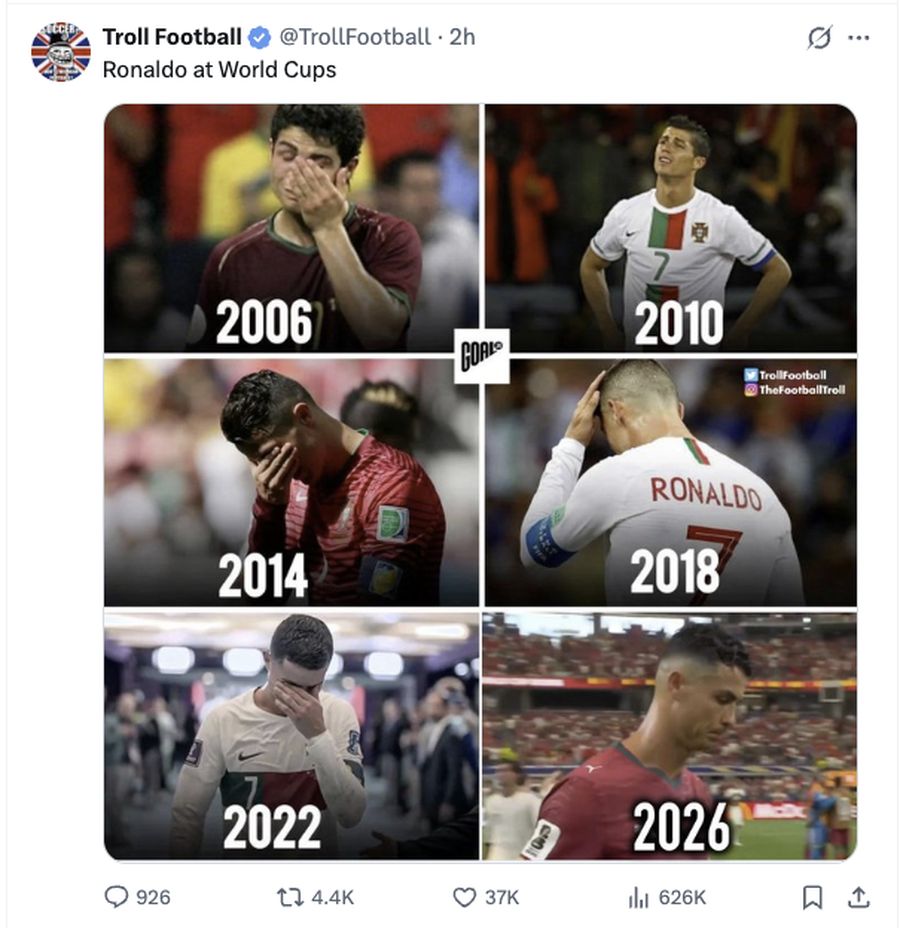 Tangis Ronaldo Dibalas Meme Ejekan, Netizen Ramai Menyindir